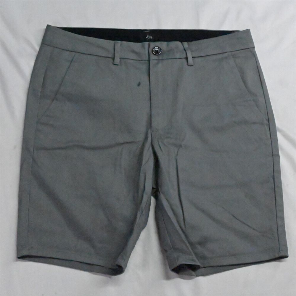River Island‎ 32 x 9" Green Gray Slim Fit Stretch Cotton Mens Chino Shorts